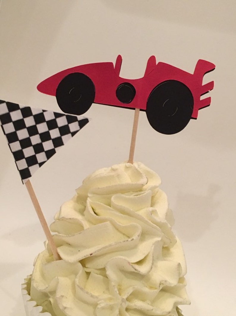 Race Car Cupcake Toppers Custom Racing Theme Racing Flags Etsy