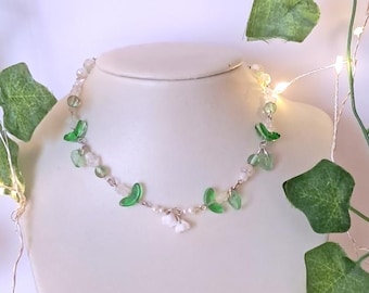 Fairycore-ketting, lelietje-van-dalenketting met glaskralen, handgemaakte bloemenketting