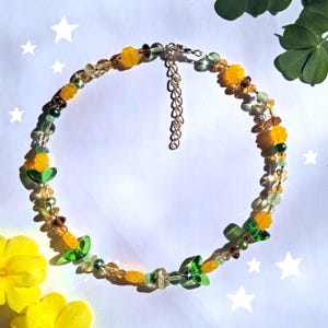Fairycore necklace, sunflower glass bead necklace, handmade flower necklace