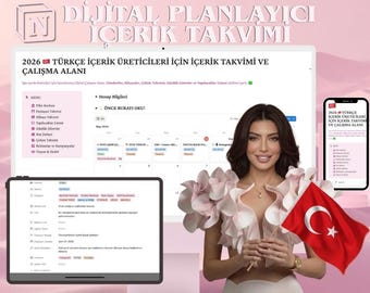 Türkçe Turkish Content Creator Notion Workspace: Digital Planner (Digital Download)