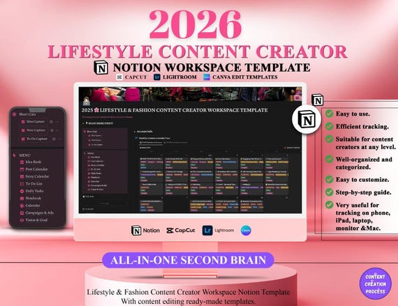 Lifestyle Content Creator Notion Workspace: 2026 Planner