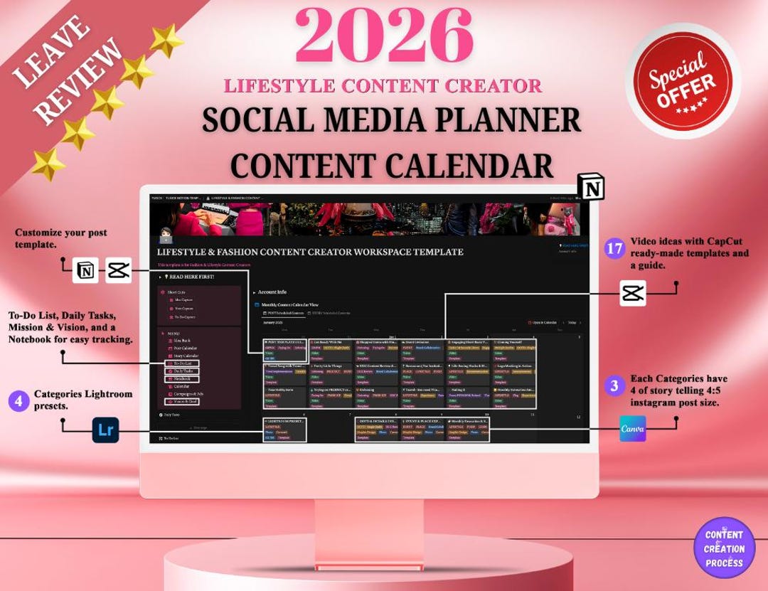 2026 Social Media Content Planner: Notion, Canva, Capcut Templates FOR ...