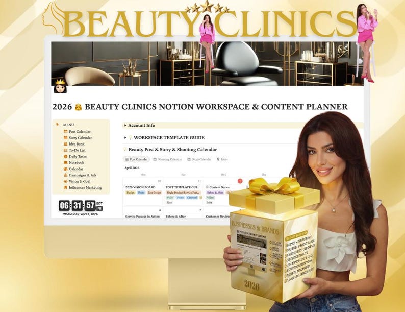 BEAUTY Industry Notion Workspace Template & Social Media Content Calendar with 1 Month Content Plan with Capcut and 500+ Canva Templates image 2
