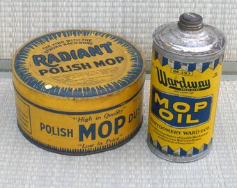 2 Vintage Tin Containers 1926 RADIANT Polish Mop & WARDWAY Mop Oil Can