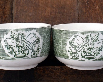 Vintage Old Curiosity Shop Cup Set  Green & White Transferware Royal China