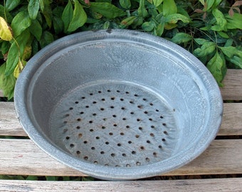 Vintage Graniteware Strainer Colander Enamelware Bowl