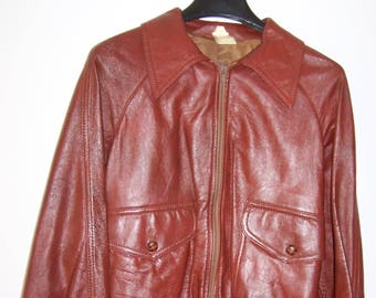 Leather jacket coat NOS DEADSTOCK 1970s red/brown  Size 40  STYLIN&#39;