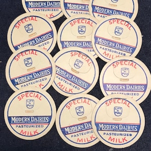 Milk Caps Modern Dairies 12 Caps - SPECIAL Manitoba Dairy farm milk caps pogs