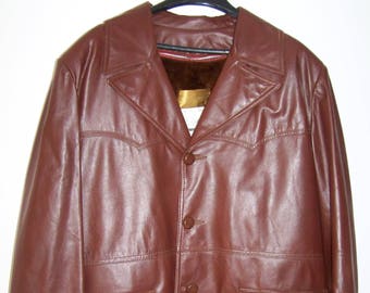 Leather jacket coat NOS 1970s red-brown car pimp jacket Size 48  DEADSTOCK - STYLIN'