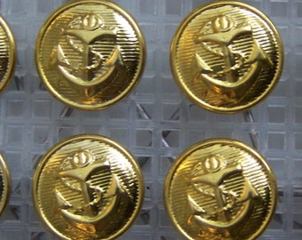 16 yellow gold tone steel - ANCHOR - generic sailor uniform CAP BUTTONS