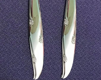 2 Forest Flower silver Spoons SERVING pieces 1960 by Community ONEIDA silverplate Spoon lot cutlery