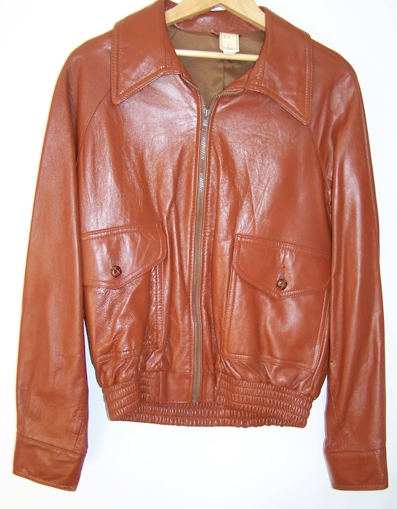 NOS DEADSTOCK 1970s Brown leather jacket Size 44 c