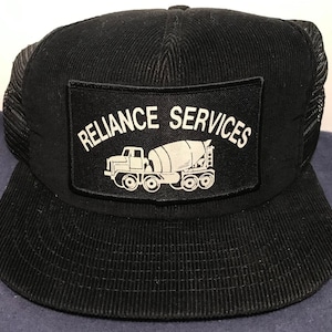 SNAPBACK Trucker Cap Corduroy Vintage RELIANCE SERVICES cement truck  snap back farmer hat baseball