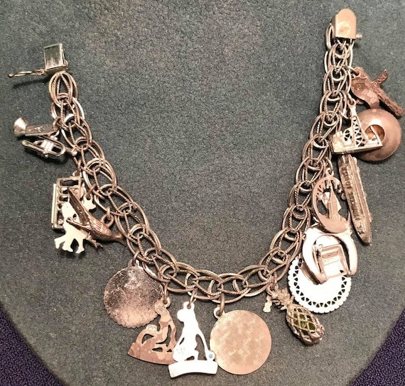 Charm Bracelet Sterling Silver 1960s/70s 17 charm… - image 2