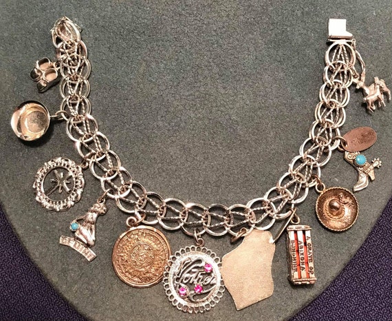 Charm Bracelet Vintage 1960s/70s Travel LIFE Sterling Silver Charm Bracelet Vintage 1960s/70s Travel LIFE Sterling Silver