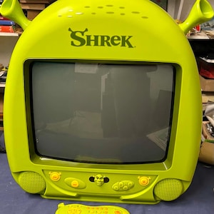 Vintage Shrek CRT-TV – DreamWorks karaktärs-TV med fjärrkontroll – FUNGERAR