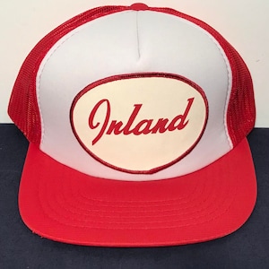 Trucker Cap Vintage SNAPBACK Inland Vintage BIG patch snap back farmer hat baseball Red and white