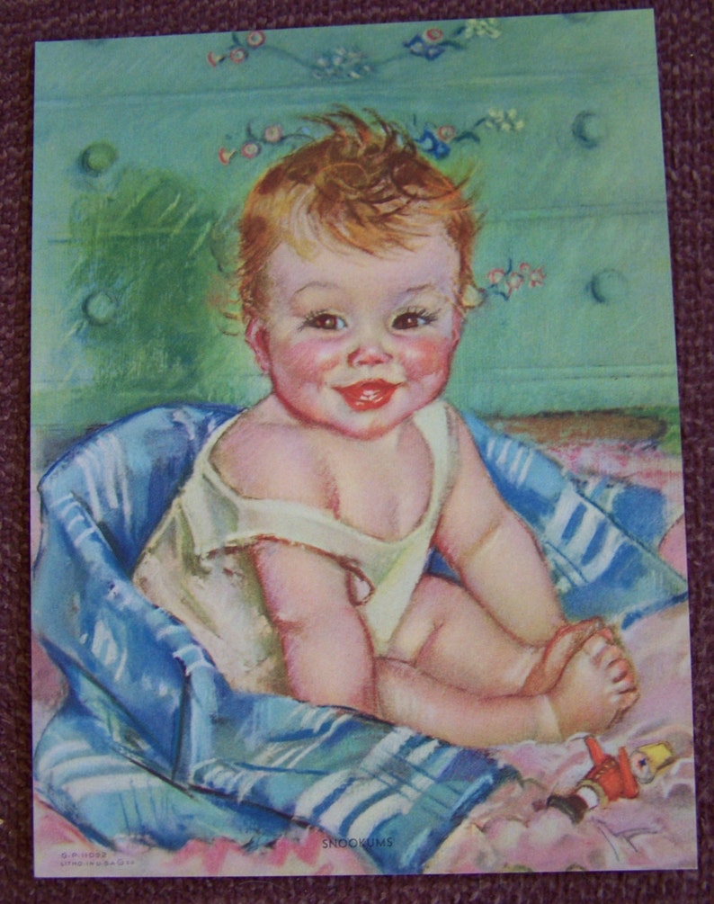 Baby PRINT Bild in blauer Decke SNOOKUMS NOS Kalenderbild vintage Bild 1