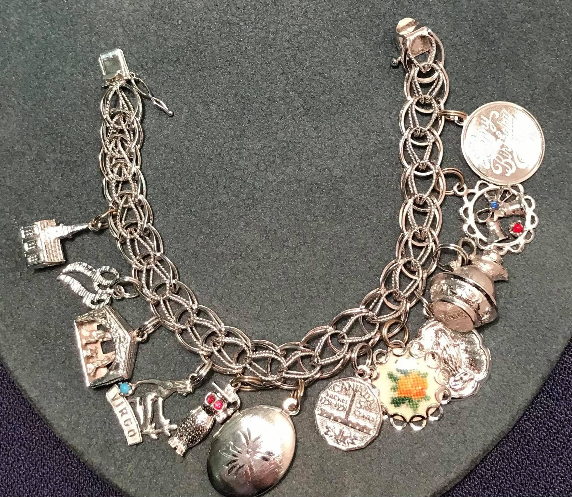 CHARM BRACELET Sterling Silver 1960s/70s Virgo With 12 CHARM BRACELET Sterling Silver 1960s/70s Virgo With 12