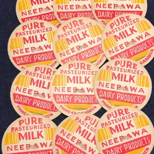 MILK CAPS 12 vintage Neepawa Manitoba Dairy farm pogs