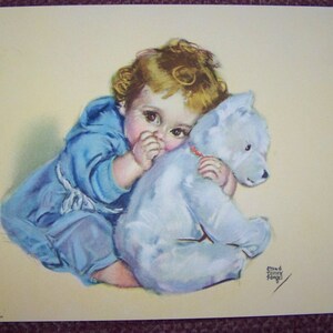 Baby Print Maud TOUSEY FANGEL Säugling mit weissem Teddybär - 1940er Jahre - ohne Kalenderbild Vintage