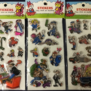 Cartoon Puffy Stickers 1970er Jahre 3 Packungen NOS Bogen 1980er Jahre