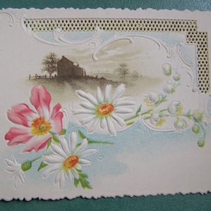 Karta wiktoriańska z kwiatami 1890 - składana - NOS Nowe/stare zapasy! Wielkanocne nekrolog, baby shower, powitanie, ogłoszenie