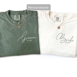 Comfort Colors® Custom Bride & Groom Shirt, Personalized Engagement Shirt, Honeymoon Matching Bride And Groom Clothing, Newlywed Shirts