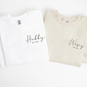 Personalized Wifey & Hubby Sweatshirt, Newlywed Honeymoon Sweatshirt, Custom Couple Hoodie, Engagement Gift, Wedding Party Gift, Bride Gift