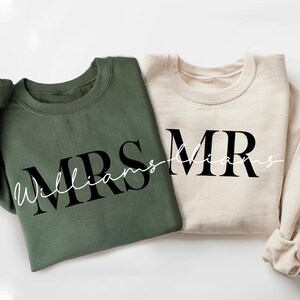 Custom Mr & Mrs Sweatshirt, Last Name Sweatshirt, Couples Honeymoon Sweatshirts, Personalized Wifey And Hubby Sweatshirt, Engagement Outfit