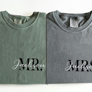 Comfort Colors®  Mr & Mrs Shirt, Custom Last Name Shirt, Couples Honeymoon Shirts, Personalized Wifey And Hubby Shirts, Engagement Outfit