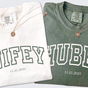 Comfort Colors® Custom Wifey & Hubby Shirt, Personalized Newlyweds Shirt, Honeymoon Matching Wifey And Hubby Clothing, Custom Couple Shirts