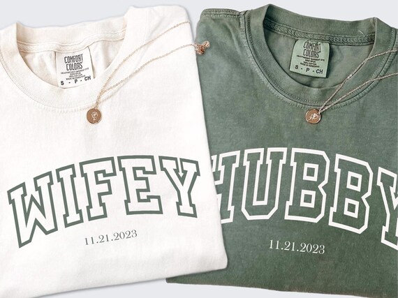 Comfort Colors® Custom Wifey & Hubby Shirt, Personalized Newlyweds Shirt, Honeymoon Matching Wifey And Hubby Clothing, Custom Couple Shirts