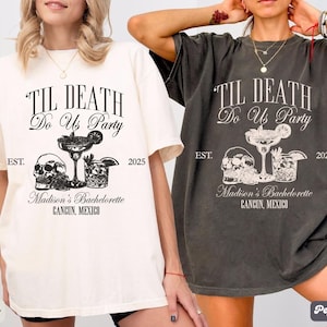 Comfort Colors® Til Death Do Us Party Shirt, Bride or Die Shirt, Bachelorette Party Shirts, Spooky Bridesmaid Gifts, Skeleton Bride Shirts