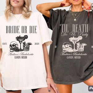 Comfort Colors® Til Death Do Us Party Shirt, Bride or Die Shirt, Bachelorette Party Shirts, Spooky Bridesmaid Gifts, Skeleton Bride Shirts