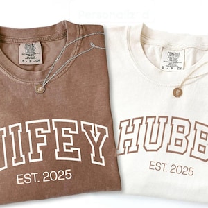 Comfort Colors® Custom Wifey & Hubby Shirt, Personalized Newlyweds Shirt, Honeymoon Matching Wifey And Hubby Clothing, Newlywed Shirts