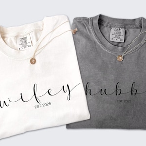 Comfort Colors® Custom Wifey & Hubby Shirt, Personalized Newlyweds Shirt, Honeymoon Matching Wifey And Hubby Clothing, Newlywed Shirts