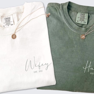 Comfort Colors® Custom Wifey & Hubby Shirt, Personalized Newlyweds Shirt, Honeymoon Matching Wifey And Hubby Clothing, Newlywed Shirts