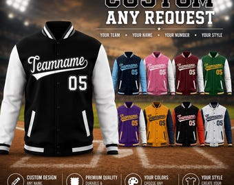 Custom Harajuku Baseball Jacket Personalized Name Number Varsity Jacket, Retro Graffiti Streetwear Coat for Men Women