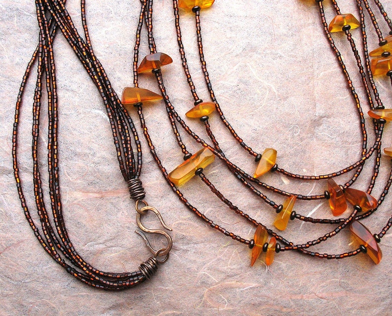 Long Multi Strand Amber Necklace Urban Chain Necklace Etsy
