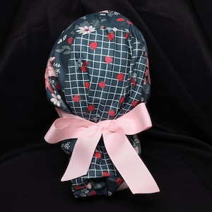 Strawberry Fields Adjustable Ponytail Scrub Cap with Optional Satin Lining