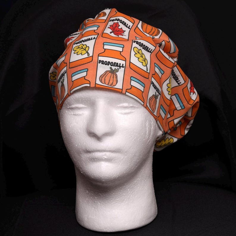 Adjustable Skulls & Pumpkins Surgical Scrub Cap - Ponytail Pouch, Buttons, Sweatband | Halloween Nurse Hat - View #7