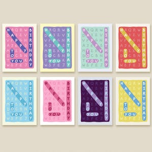 8 Printable Birthday Crossword Puzzle Cards | Instant Download Cards | Fun Word Puzzle Gift | Unique Birthday Card for Crossword Lovers