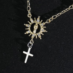 Sun Rays Cross Necklace – Beaded Choker, Adjustable Zircon Pendant, Minimalist European Jewelry
