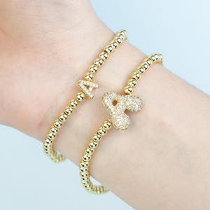 Pulsera con letra A-Bubble dorada, pulseras con iniciales en forma de globo en capas, regalo de joyería, joyería pequeña para mujeres, esposas, madres y novias, regalo para ella