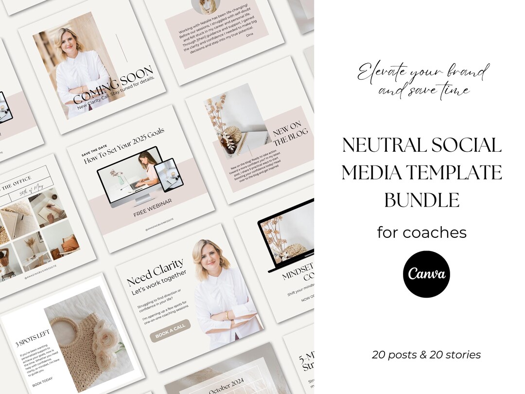 Neutral Social Media Templates, Canva Instagram Posts (digital Download ...