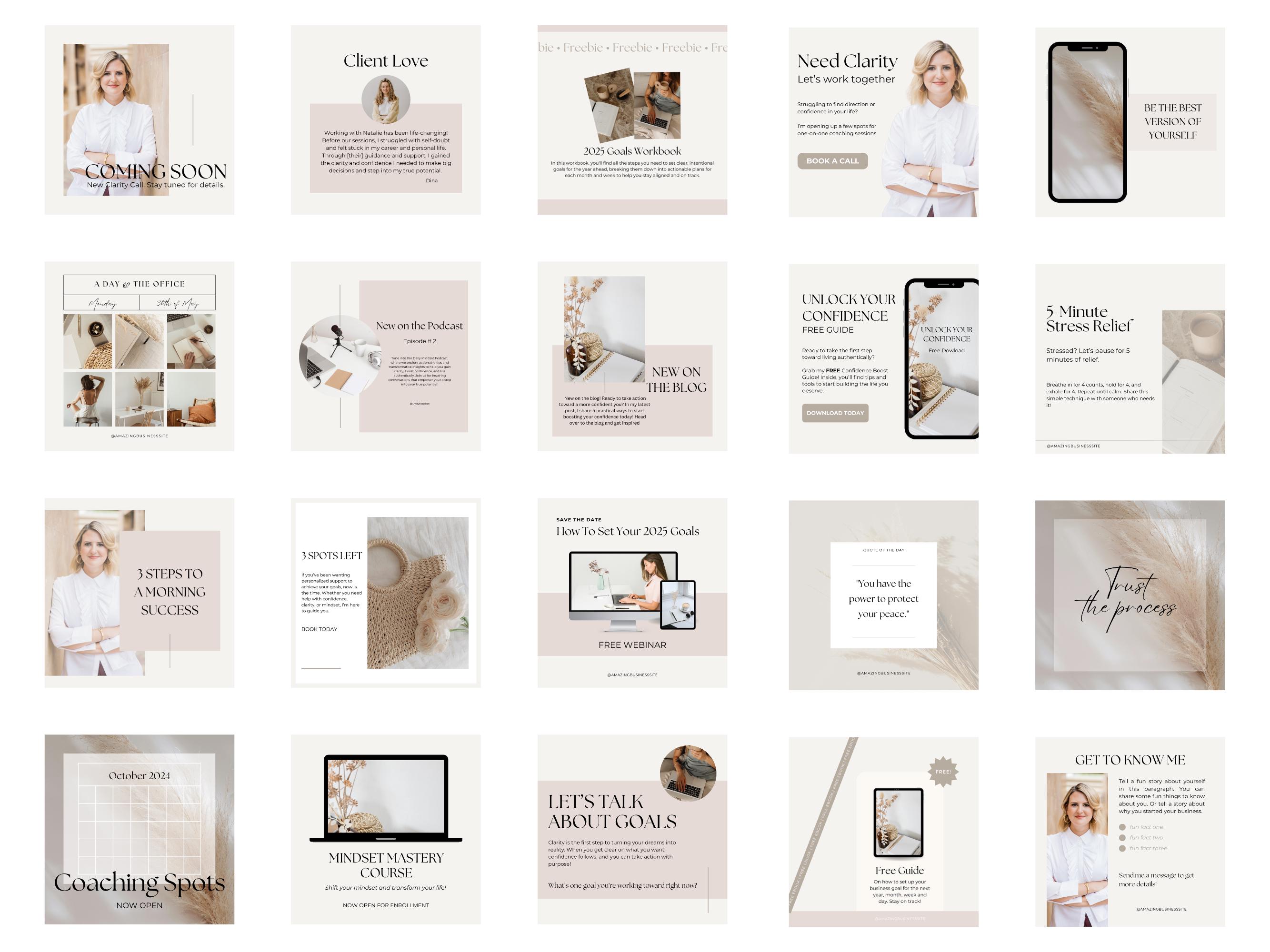Neutral Social Media Templates, Canva Instagram Posts (digital Download ...