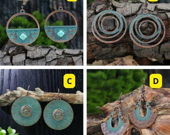 Boho Turquoise Hoop Earrings with Copper Finish - Rustic Statement Jewelry