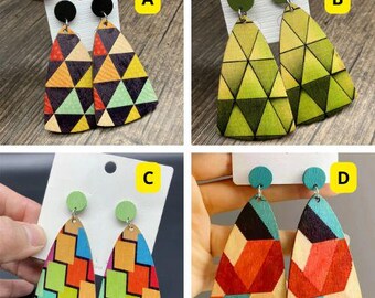 Geometric Triangle Drop Earrings - Vibrant Colorful Pattern, Lightweight Boho Chic Jewelry for Women, Artistic Gift for Any Occasion