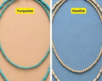 Turquoise Beaded Necklace, Layered Boho Chic Jewelry, Natural Gemstone Beads, Adjustable Minimalist Necklace, Gift for Women